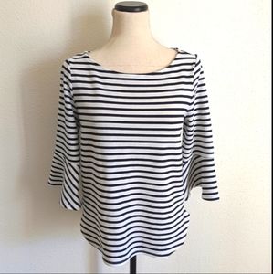 Green Envelope Bell Sleeve Striped Top